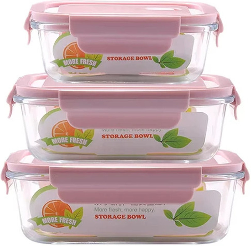 S1Store Glass Fridge Container  - 800 ml(Pack of 3, Clear, Light Blue)