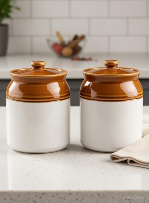 rkk Ceramic Pickle Jar - 500 ml(Pack of 2, White)