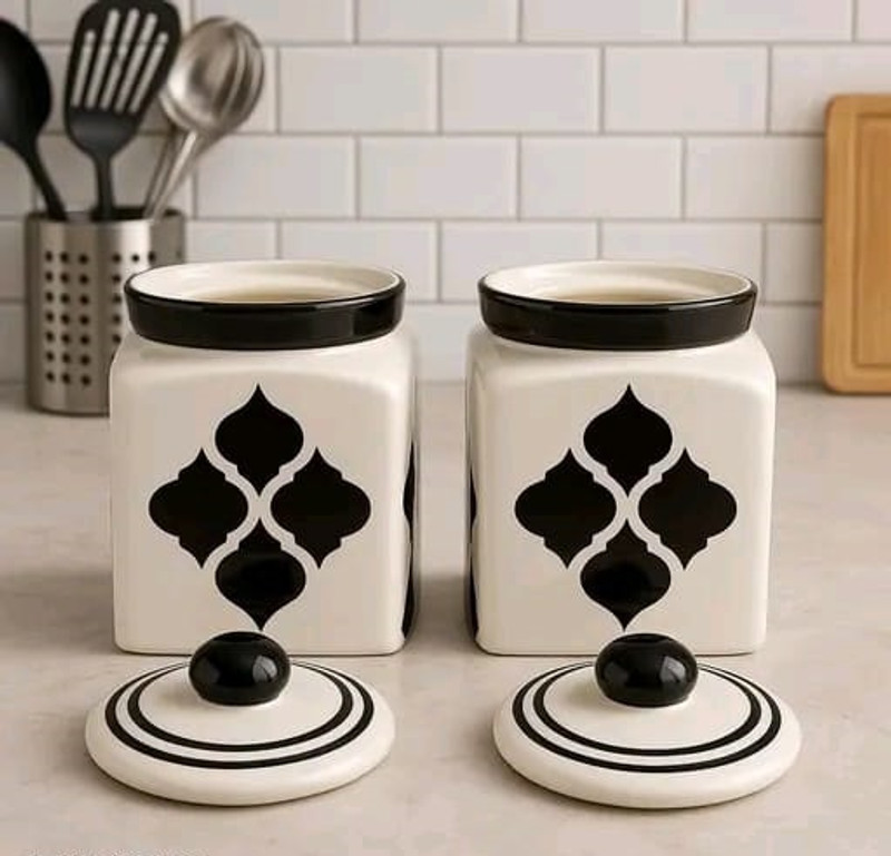 GleamSun Ceramic Pickle Jar - 750 ml(Pack of 2, Black)
