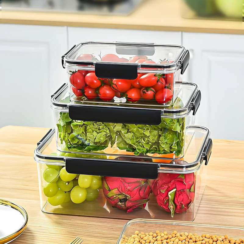 STARKENDY Polypropylene Fridge Container - 300 ml, 800 ml, 1200 ml(Pack of 3, Clear)