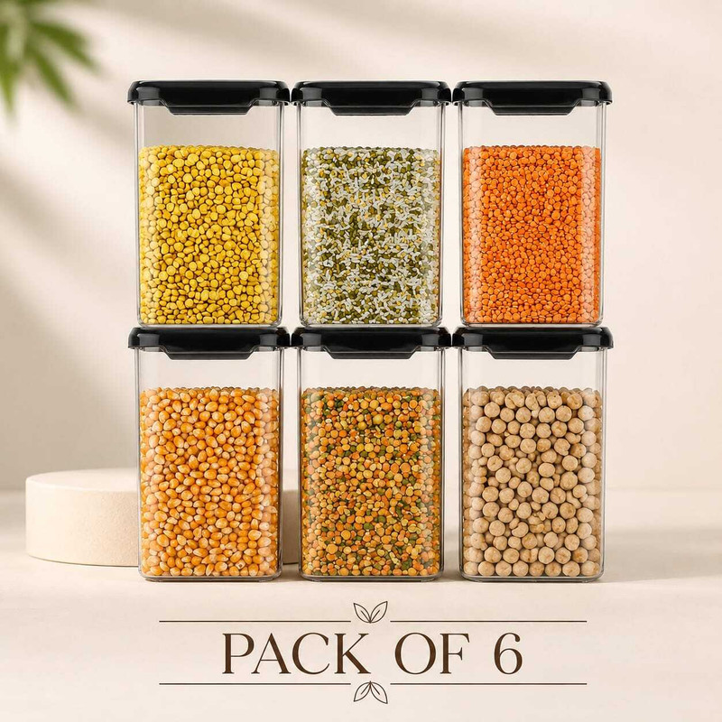 Sentricus Plastic Grocery Container  - 1100 ml(Pack of 6, Black)