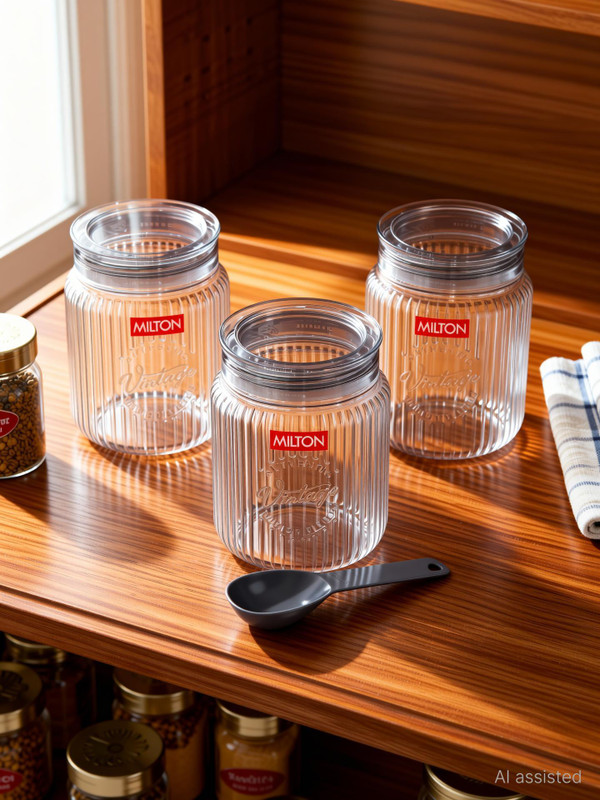 MILTON Plastic Grocery Container - 300 ml(Pack of 3, Clear)