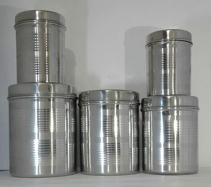 Shri Art villa Stainless Steel Grocery Container - 2 kg, 500 ml, 1250 ml, 1750 ml, 2 L(Pack of 5, Silver)