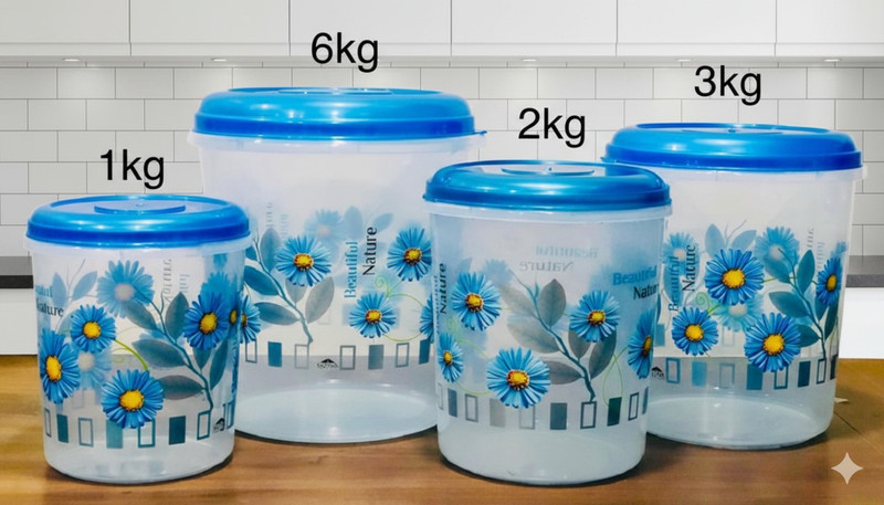Veksin Plastic Grocery Container - 1 kg, 2 kg, 3 kg, 6 kg(Pack of 4, Blue)