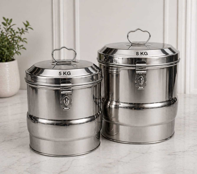 TREND MART INDIA Stainless Steel Utility Container - 13 kg(Pack of 2, Silver)
