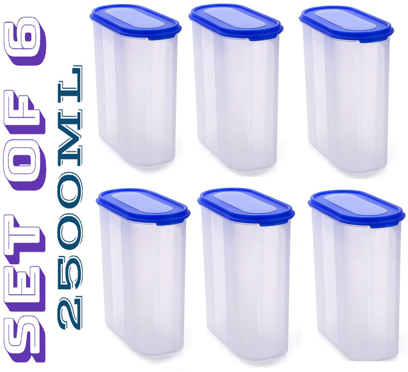 DEW MAT Plastic Grocery Container - 2500 ml(Pack of 6, Blue)