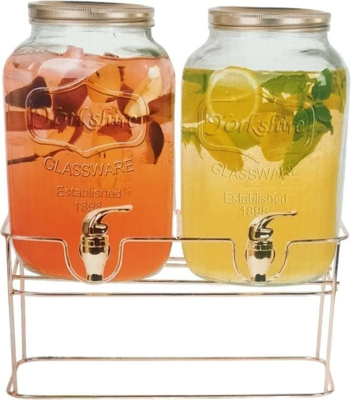 SMILERY Glass Table Top Beverage Dispenser with Stand (4 LTR Clear) -2 Pieces Decanter(Glass, 136 oz)