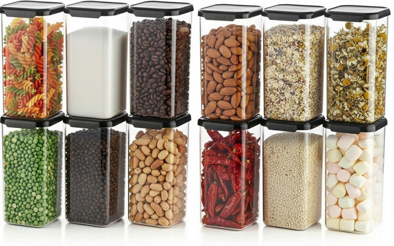POLISTO Plastic Grocery Container - 1500 ml(Pack of 12, Black)