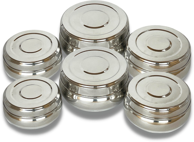 CALOPE Steel Utility Container  - 750 ml, 550 ml, 350 ml(Pack of 6, Silver)
