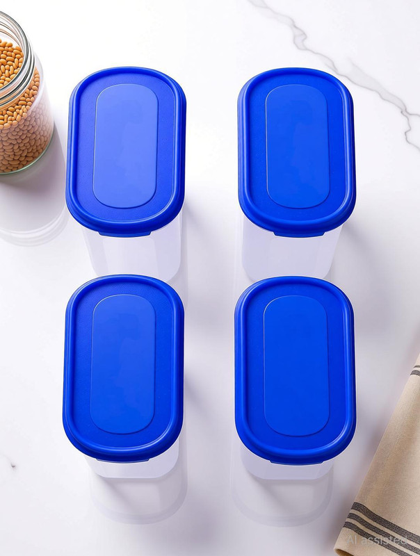ZENOVIA Plastic Grocery Container - 1000 ml(Pack of 4, Blue)