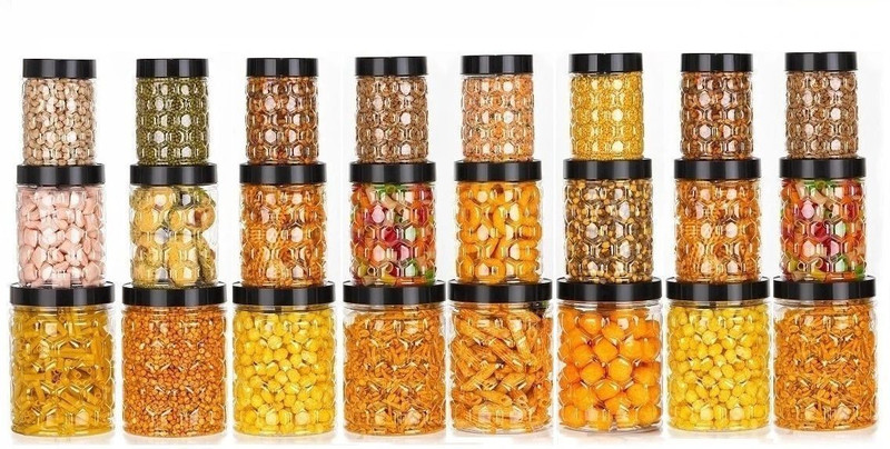 Flipkart SmartBuy Plastic Grocery Container  - 300 ml, 600 ml, 1200 ml(Pack of 24, Grey, Clear)