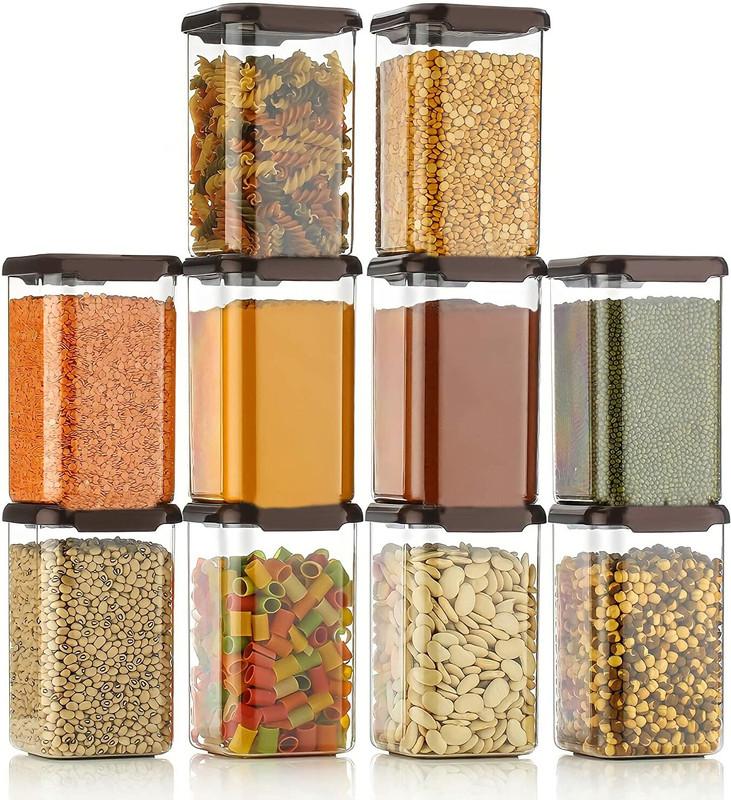 Qozzby Plastic Grocery Container  - 1100 ml(Pack of 10, Brown)
