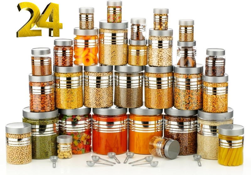 NORVIUM Stainless Steel Grocery Container  - 2000 ml, 1200 ml, 650 ml, 350 ml, 250 ml(Pack of 30, Silver)