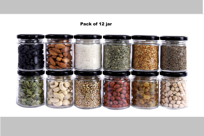 PANEL'S Glass Cookie Jar - 250 ml(Pack of 12, White, Black)