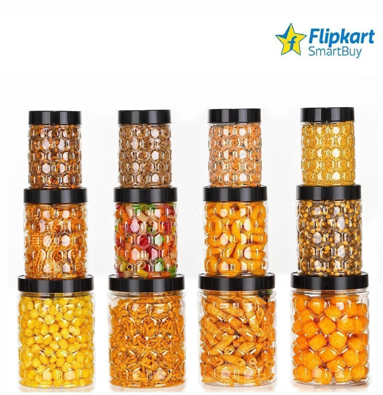 Flipkart SmartBuy Iron Grocery Container  - 1400 ml, 900 ml, 650 ml, 350 ml(Pack of 24, Black)