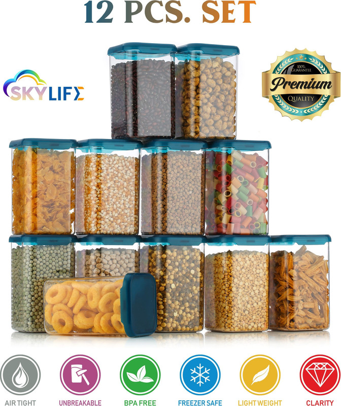 SKYLIFE Plastic Grocery Container - 1200(Pack of 12, Blue)