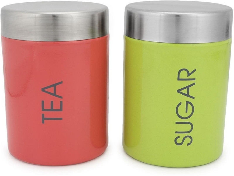 Dynore Steel Tea Coffee & Sugar Container - 750 ml(Pack of 2, Red, Green)