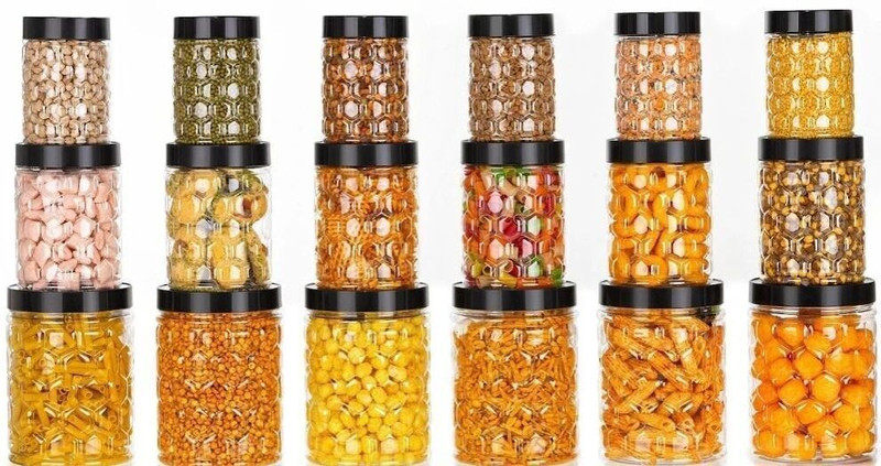 Flipkart SmartBuy Plastic Grocery Container  - 300 ml, 650 ml, 1200 ml(Pack of 18, Black)