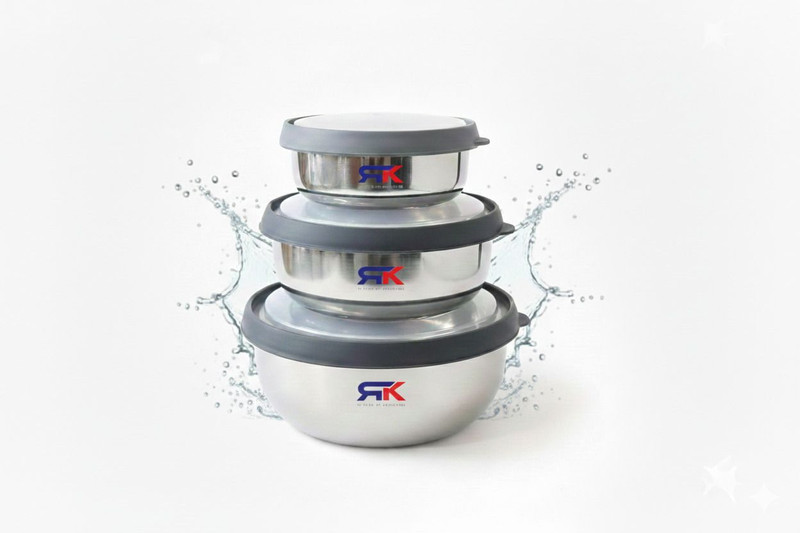 RK Steel Cookie Jar  - 375 ml, 625 ml, 1000 ml(Pack of 3, Silver)