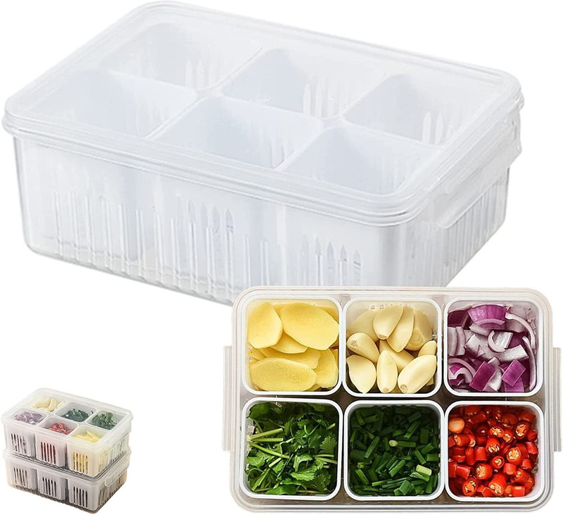 Flipkart SmartBuy Plastic Transparent body Divided Food Serving Tray with Lids Fridge Storage Boxes Storage Basket(Pack of 2)