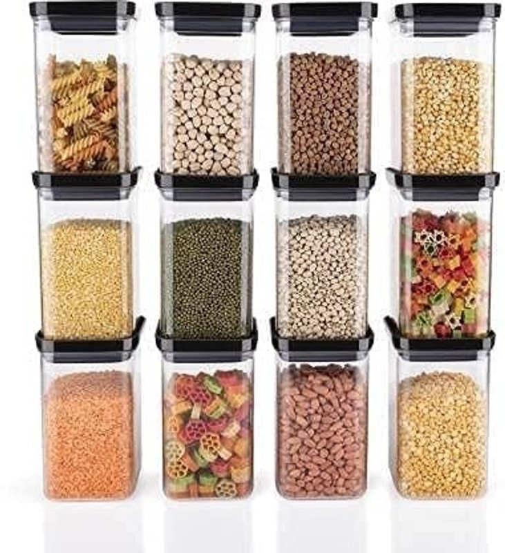 FINWARE Plastic Grocery Container - 1100 ml(Pack of 12, Black)