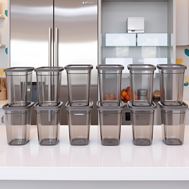 prayati Plastic Grocery Container  - 1200 ml(Pack of 12, Grey)