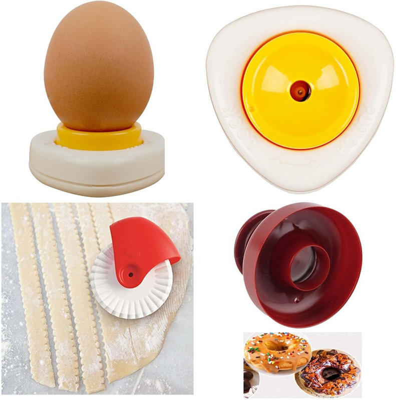 FLOMBIFY LS19 Egg Picker Cutter Pin Craft + Kitchen Donut Muold +Pastry Cutter Combo Cookie & Biscuit Press Pump(Manual)