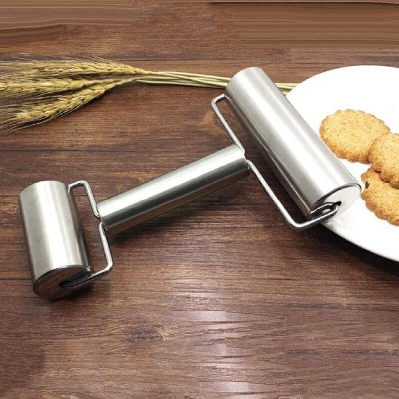 Sahjanand Stainless Steel Double-Headed Rolling Pin Non-Stick Flour Stick Cookie & Biscuit Press Pump(Manual)