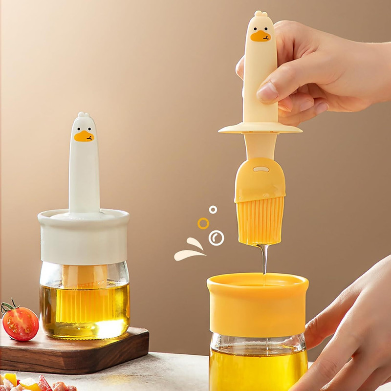 HAPANI 2 in 1 Olive Oil Measuring Dispenser Bottle with Silicone Brush for Cooking glass Round Pastry Brush(Pack of 1)