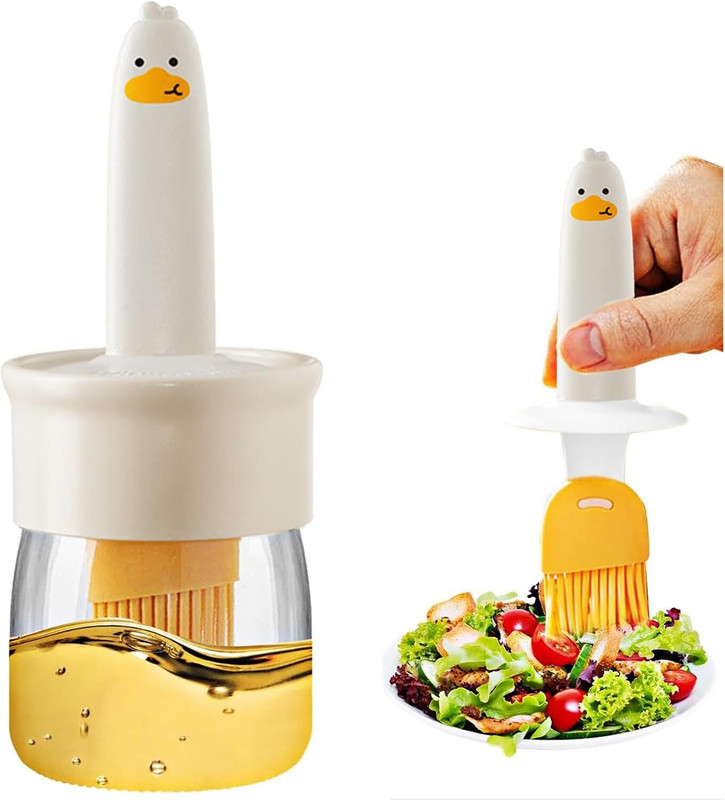 BIRZAR 2 IN 1 Oil Dispenser Bottle with Basting for Cooking Silicon,plastic Round Pastry Brush(Pack of 1)
