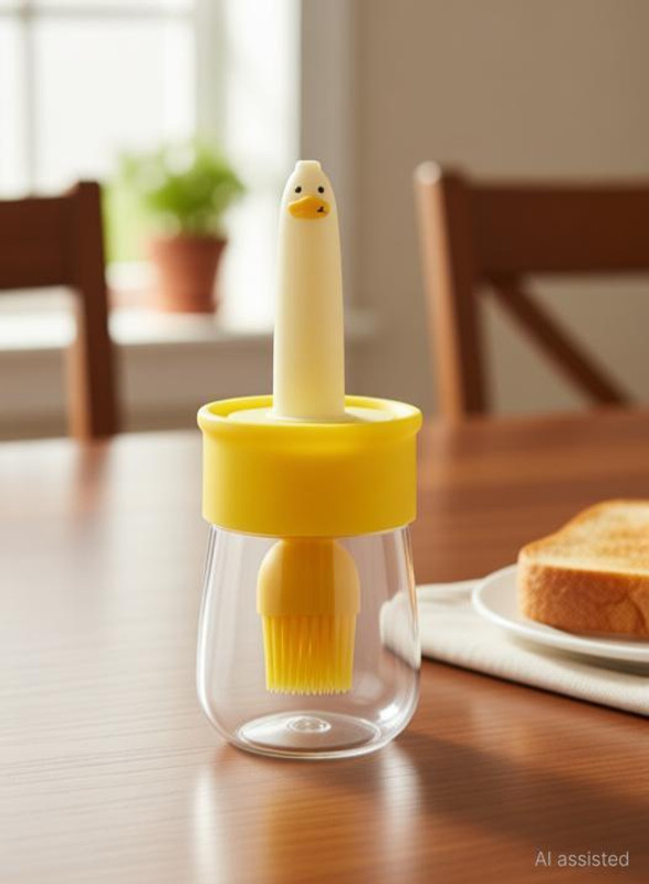ABC Oil Dispenser with Silicone Brush Cute Duck Design Oil Bottle | BPA Free Food-Grade Silicone Flat Pastry Brush(Pack of 1)