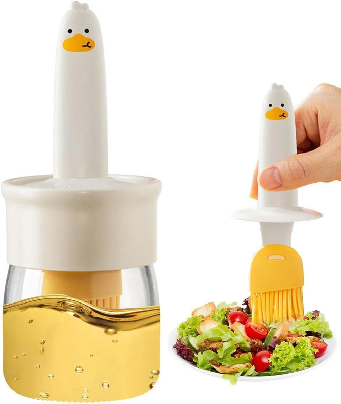 Trendegic 2 in 1 Olive Oil Measuring Dispenser Bottle with BBQ Chef's Basting Brush Silicone, Plastic Round Pastry Brush(Pack of 1)