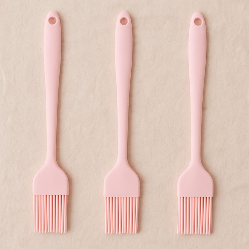 We3 Pink Oil Butter Spreading Basting Brush Set Cooking Grilling Baking Kitchen Tool Silicone Flat Pastry Brush(Pack of 3)