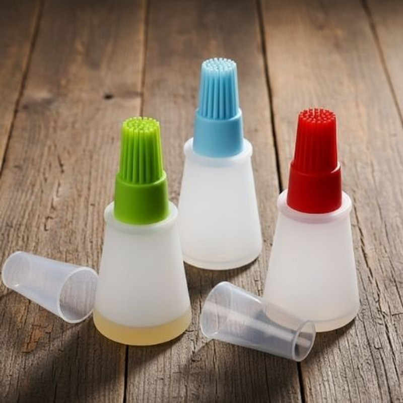 Baskety Toti with Silicone Brush Refillable Brush Bottle for BBQ, Baking & Pan Frying Silicone Round Pastry Brush(Pack of 3)