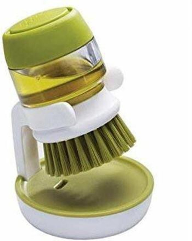 nunki trend Cleaning Brush with Liquid Soap Dispenser Palm Brush with Storage Stand, for Kitchen Bathroom Tiles Dish washing, Self Dispensing Home Cleaning Set Sink Sponge Holder (multicolor) plastic Round Pastry Brush(Pack of 1)