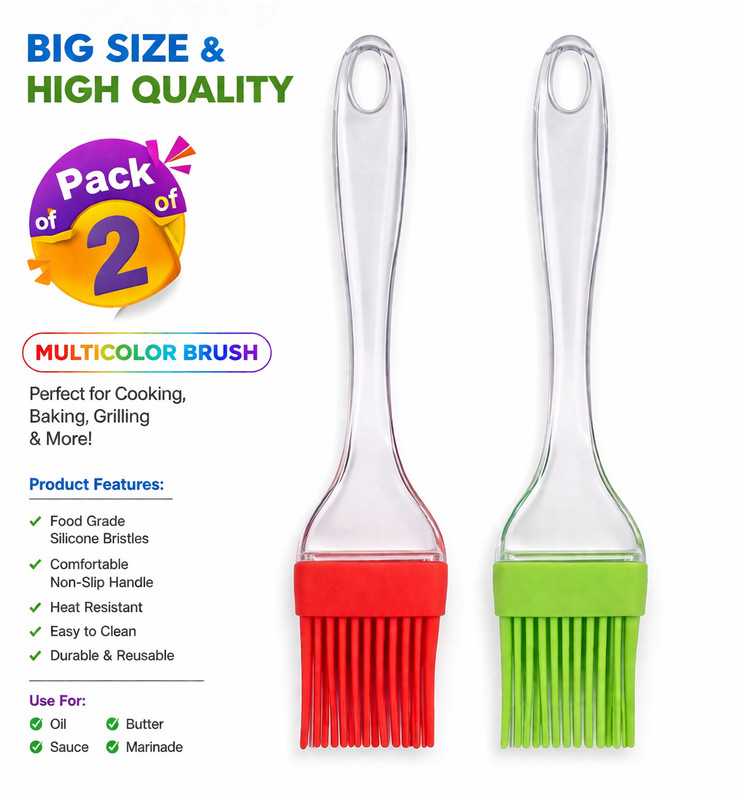 nill Silicone Oil Brush Pack of 2 Food Grade Silicone, Food Grade Heat Resistant Silicone Flat Pastry Brush(Pack of 2)