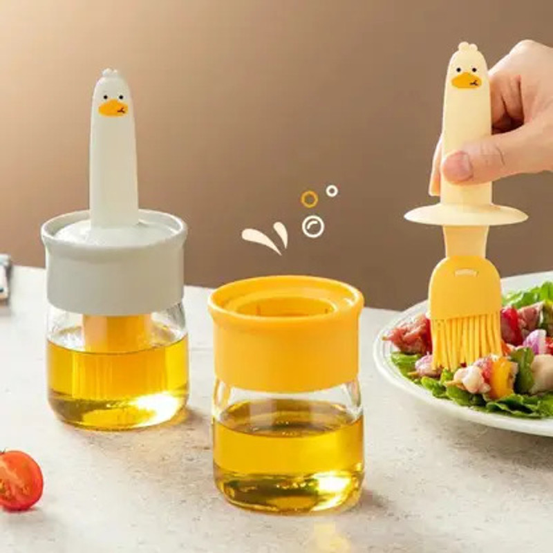 MOJEGA 200ml Glass Olive Oil Glass, Silicon Round Pastry Brush(Pack of 1)