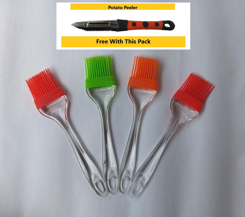 SPJPAL Oil Brush Set of 4 | Heat Resistant Oil & Pastry Brush Silicon, Non- Stick Flat Pastry Brush(Pack of 4)