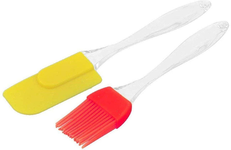 FLIQA Silicone Spatulas With Oil Brush Multi Colour (Premium Quality )Set Of 2 For Cake Mixer, Decorating, Cooking, Baking And Glazing, Non-Stick For BBQ Barbecue, Flipping Eggs, Smearing Cream, Kitchen Accessories Tools And Safe Cooking With Silicone. silicone Flat Pastry Brush(Pack of 2)