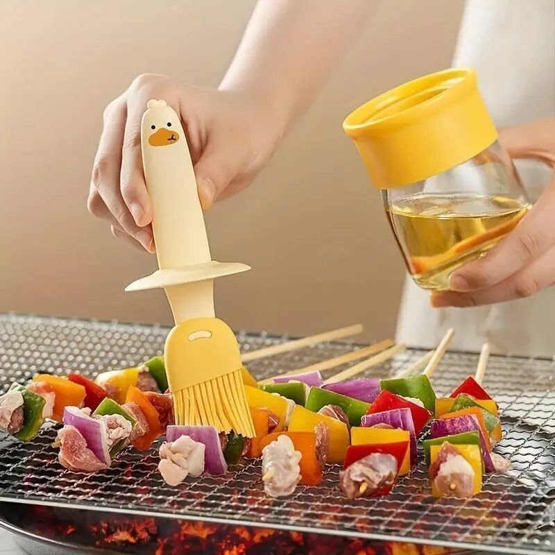 AACHARYA Oil bottle with Brush For Cooking plastic, silicon Flat Pastry Brush(Pack of 1)