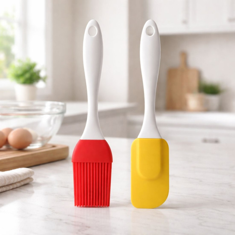 SHWENT Silicone Spatula and Brush Combo Set for Non-Stick Pans, Pastry, Cooking Silicone Flat Pastry Brush(Pack of 1)