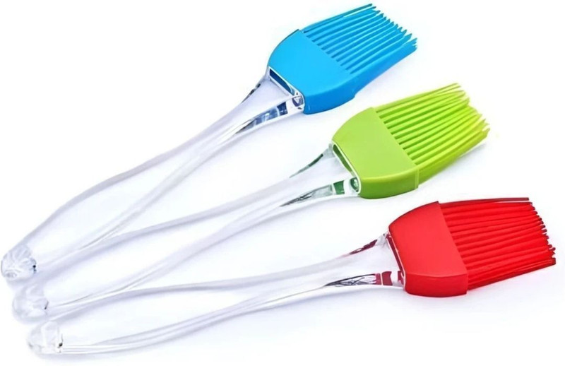 Kitchen Kraft High Heat Resistant Silicone Basting Set of 3 (Multicolor) & Pastry Brush High-quality food-grade silicone bristles with a sturdy plastic handle. Flat Pastry Brush(Pack of 3)