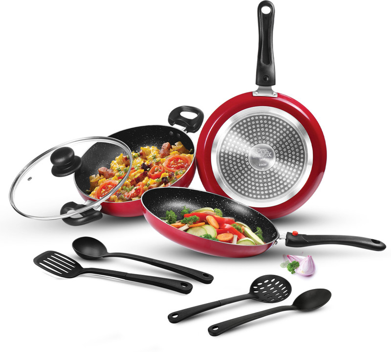 MILTON Pro Cook Kitchen Pride Plus Granito Non Induction, Peach Non-Stick Coated Cookware Set(Aluminium, 7 - Piece)