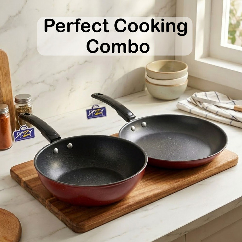 Dozy Iron-Rich Nonstick Cookware Combo: 20cm Deep Pan & 23cm Frypan Set Induction Bottom Non-Stick Coated Cookware Set(Stainless Steel, 2 - Piece)