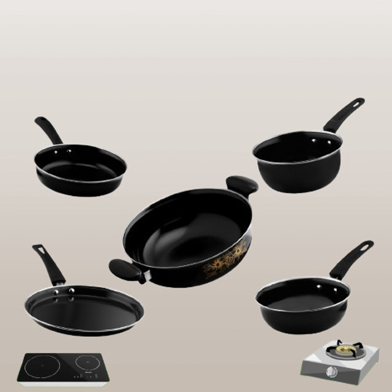cookpro Cookpro 5pcs cookware set | Naturally Induction/Gas stove/Electric capability Induction Bottom Non-Stick Coated Cookware Set(Cast Iron, 5 - Piece)