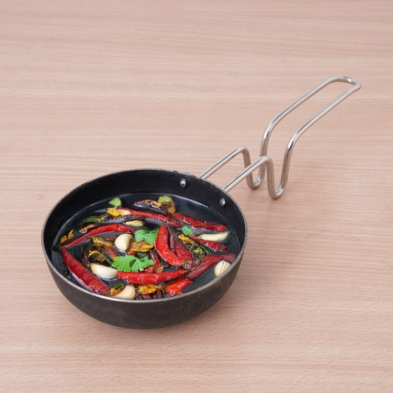 The Indus Valley Pre-Seasoned Iron Tadka Pan with Steel Handle Cookware Set(Iron, 1 - Piece)