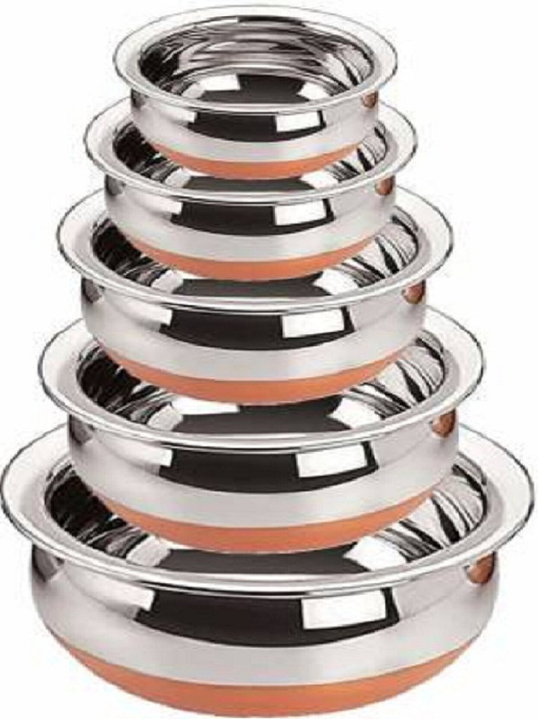 Newland kitchenware copper bottom 5 pcs different size handi?prabhuchety quality product Cookware Set(Copper, Stainless Steel, 1 - Piece)