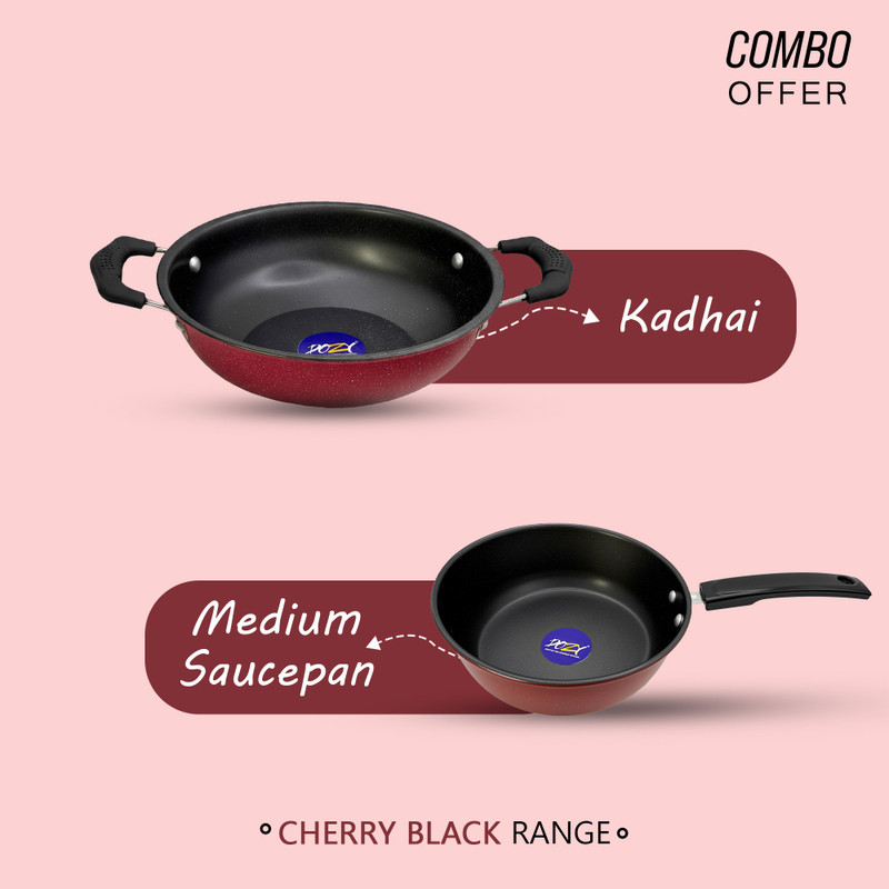 Dozy Cherry Black 22/20 Cookware Duo Induction Bottom Non-Stick Coated Cookware Set(Cast Iron, 2 - Piece)