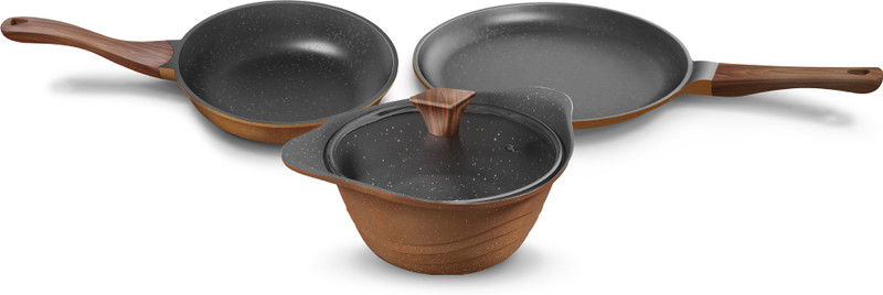 Preethi Artistic Die Cast Non Stick Set 27cm Tawa,24cm Fry Pan,Kadai 24cm With Glass Lid Non-Stick Coated Cookware Set(Aluminium, 3 - Piece)