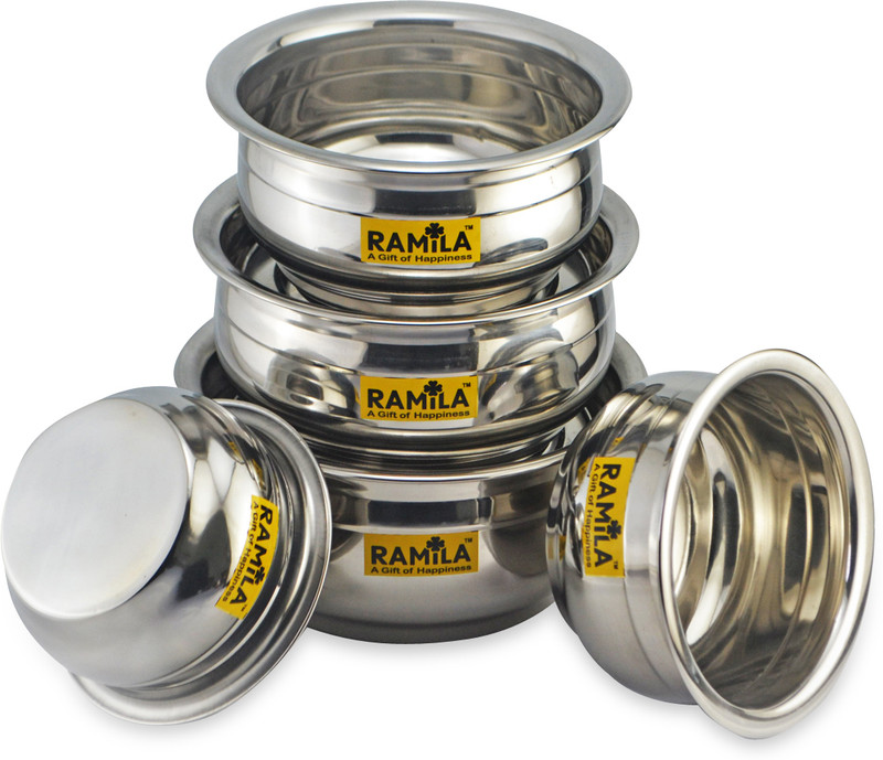 RAMILA Stainless Steel Serving Bowl Steel Bowl With Serving-(Pack of 5, Silver)